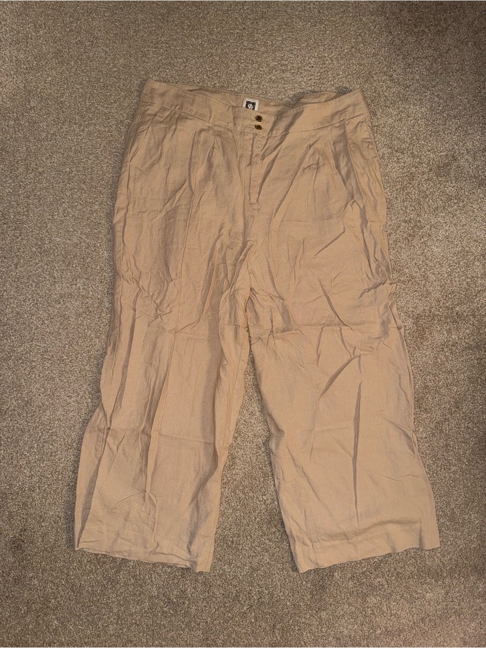 Anne Klein Women’s Light Tan Cropped Linen-Blend Trousers